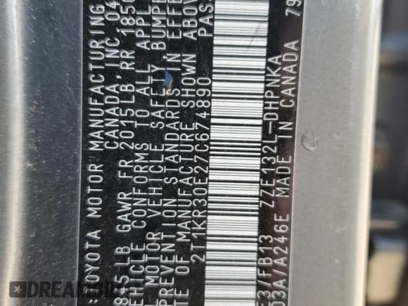 ✅ 2007 Toyota Matrix XR • VIN: 2T1KR30E27C674890 • Lot: 84801095. Listed on Copart with 202,041 mi. Free auction sales archive from the USA and detailed vehicle history report at DreamBid. Image 12.