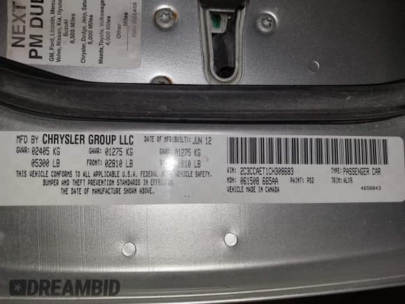 ✅ 2012 Chrysler 300 C • VIN: 2C3CCAET1CH308683 • Lot: 43479922. Listed on IAAI with 133,692 mi. Free auction sales archive from the USA and detailed vehicle history report at DreamBid. Image 9.