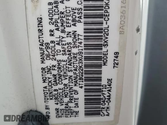 ✅ 1999 Toyota Camry LE • VIN: 4T1BG22K3XU917477 • Lot: 90100545. Wystawiony na Copart z przebiegiem 110 621 mil. Bezpłatny archiwum sprzedaży aukcyjnych z USA i szczegółowy raport historii pojazdu na DreamBid. Zdjęcie 12.