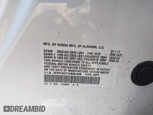 ✅ 2017 Honda Pilot EX-L • VIN: 5FNYF6H71HB061036 • Lot: 41891446. Listed on IAAI with 194,566 mi. Free auction sales archive from the USA and detailed vehicle history report at DreamBid. Image 9.