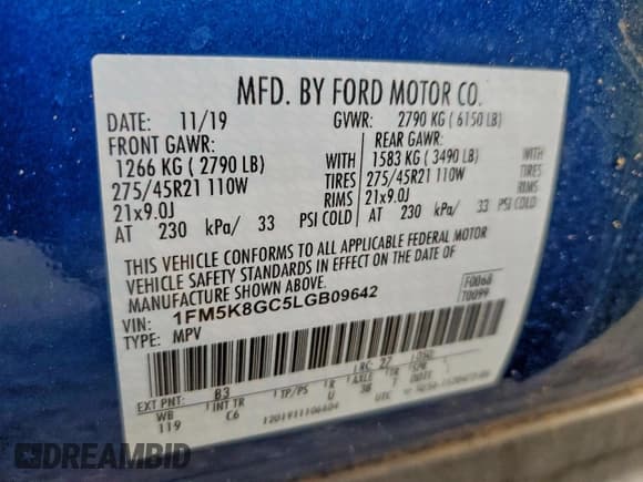 ✅ 2020 Ford Explorer ST • VIN: 1FM5K8GC5LGB09642 • Lot: 94055535. Wystawiony na Copart z przebiegiem 44 112 mil. Bezpłatny archiwum sprzedaży aukcyjnych z USA i szczegółowy raport historii pojazdu na DreamBid. Zdjęcie 13.