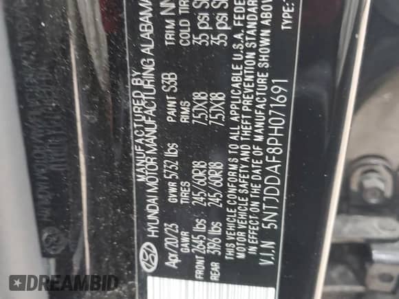 2023 Hyundai Santa Cruz SEL Premium с VIN 5NTJDDAF8PH071691, выставлен на аукционе Copart как лот 78225524 с пробегом 34 685 миль миль и Списание • Salvage title. История ставок и продаж доступна на DreamBid. Изображение 13.