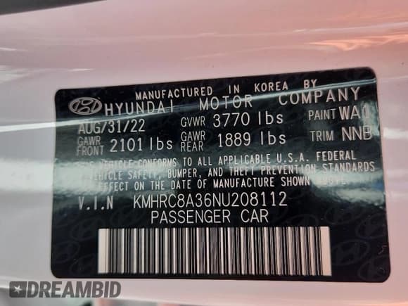 ✅ 2022 Hyundai Venue Limited • VIN: KMHRC8A36NU208112 • Lot: 61246415. Listed on Copart with 34,363 mi. Free auction sales archive from the USA and detailed vehicle history report at DreamBid. Image 13.