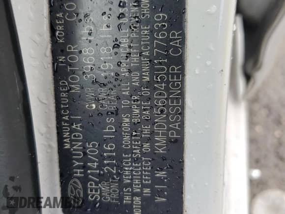 2005 Hyundai Elantra GLS with VIN KMHDN56D45U177639, listed as a Copart auction lot 73102194 with 222,906 mi miles and Non repairable. Bid and sale history available at DreamBid. Image 12.