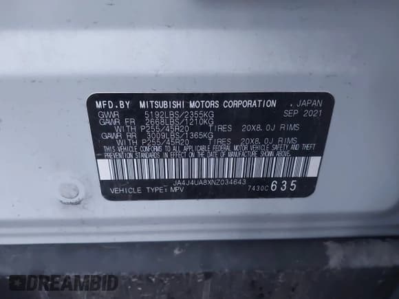 ✅ 2022 Mitsubishi Outlander SE • VIN: JA4J4UA8XNZ034643 • Лот: 41214966. Опубликован ранее на IAAI с пробегом 52 827 миль. Бесплатный доступ к архиву аукционных продаж из США и подробный отчёт об истории автомобиля на DreamBid. Изображение 9.