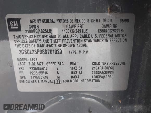 ✅ 2008 Saturn VUE XE • VIN: 3GSCL33P38S701929 • Lot: 43651301. Listed on IAAI with 207,793 mi. Free auction sales archive from the USA and detailed vehicle history report at DreamBid. Image 9.