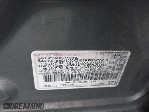 ✅ 2008 Mitsubishi Outlander SE • VIN: JA4LS31W58Z010939 • Lot: 43808076. Listed on IAAI with 220,661 mi. Free auction sales archive from the USA and detailed vehicle history report at DreamBid. Image 9.