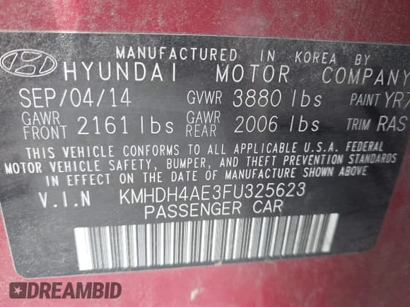 ✅ 2015 Hyundai Elantra Limited • VIN: KMHDH4AE3FU325623 • Lot: 42261993. Listed on IAAI with Not provided. Free auction sales archive from the USA and detailed vehicle history report at DreamBid. Image 9.