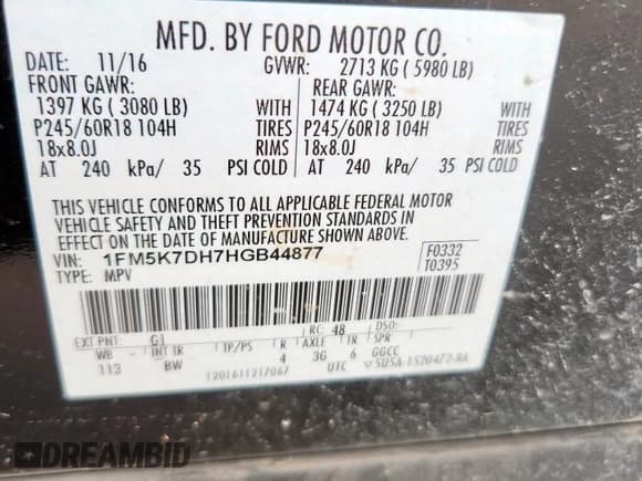 ✅ 2017 Ford Explorer XLT • VIN: 1FM5K7DH7HGB44877 • Lot: 82377865. Listed on Copart with 172,569 mi. Free auction sales archive from the USA and detailed vehicle history report at DreamBid. Image 13.