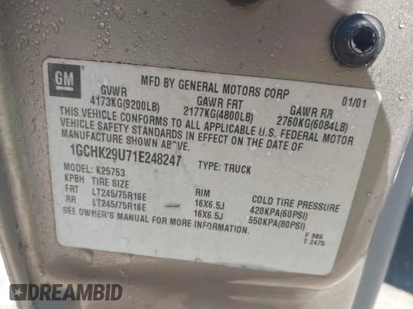 ✅ 2001 Chevrolet Silverado 2500HD LS • VIN: 1GCHK29U71E248247 • Лот: 42774273. Опубликован ранее на IAAI с пробегом 343 169 миль. Бесплатный доступ к архиву аукционных продаж из США и подробный отчёт об истории автомобиля на DreamBid. Изображение 9.
