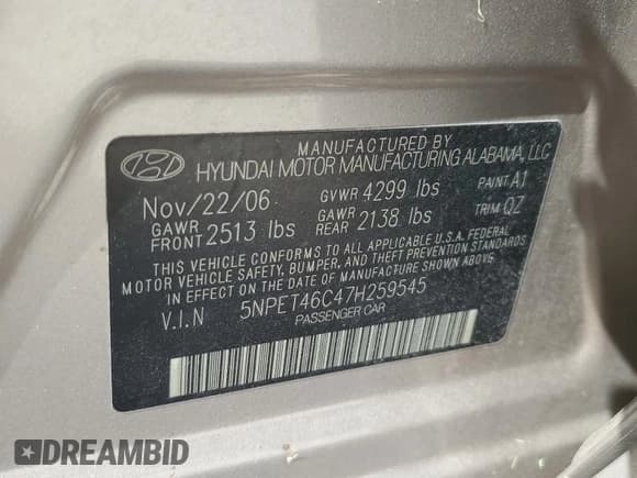 ✅ 2007 Hyundai Sonata GLS • VIN: 5NPET46C47H259545 • Lot: 79014094. Listed on Copart with 84,772 mi. Free auction sales archive from the USA and detailed vehicle history report at DreamBid. Image 12.