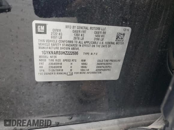 ✅ 2017 Cadillac XT5 FWD • VIN: 1GYKNARS9HZ222686 • Лот: 84003405. Опубликован ранее на Copart с пробегом 140 888 миль. Бесплатный доступ к архиву аукционных продаж из США и подробный отчёт об истории автомобиля на DreamBid. Изображение 14.