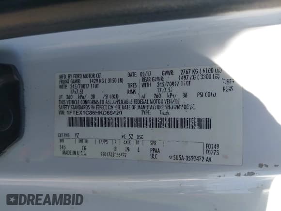 ✅ 2017 Ford F-150 XL • VIN: 1FTEX1C86HKD68420 • Lot: 42032263. Wystawiony na IAAI z przebiegiem 177 896 mil. Bezpłatny archiwum sprzedaży aukcyjnych z USA i szczegółowy raport historii pojazdu na DreamBid. Zdjęcie 9.