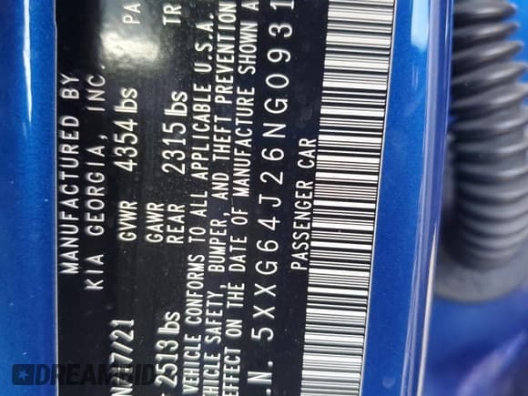 ✅ 2022 Kia K5 GT-Line • VIN: 5XXG64J26NG093181 • Лот: 82770625. Опубликован ранее на Copart с пробегом 65 501 миль. Бесплатный доступ к архиву аукционных продаж из США и подробный отчёт об истории автомобиля на DreamBid. Изображение 13.