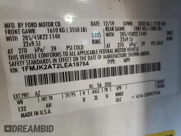 ✅ 2020 Ford Expedition Max Limited • VIN: 1FMJK2AT2LEA18764 • Lot: 65625405. Wystawiony na Copart z przebiegiem 93 155 mil. Bezpłatny archiwum sprzedaży aukcyjnych z USA i szczegółowy raport historii pojazdu na DreamBid. Zdjęcie 14.