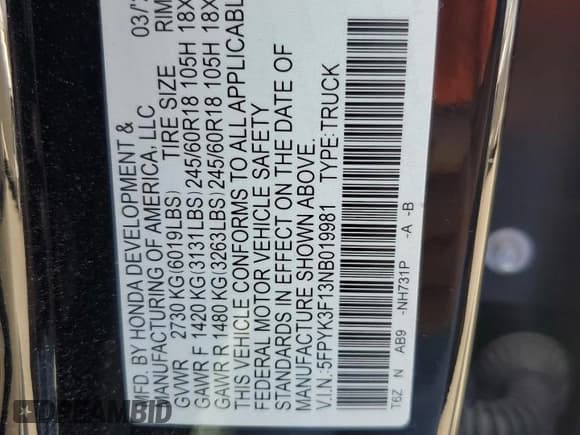 ✅ 2022 Honda Ridgeline Sport • VIN: 5FPYK3F13NB019981 • Lot: 80444745. Wystawiony na Copart z przebiegiem 26 973 mil. Bezpłatny archiwum sprzedaży aukcyjnych z USA i szczegółowy raport historii pojazdu na DreamBid. Zdjęcie 12.