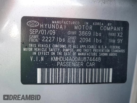 ✅ 2010 Hyundai Elantra SE • VIN: KMHDU4AD0AU874448 • Lot: 85845075. Listed on Copart with 266,995 mi. Free auction sales archive from the USA and detailed vehicle history report at DreamBid. Image 12.