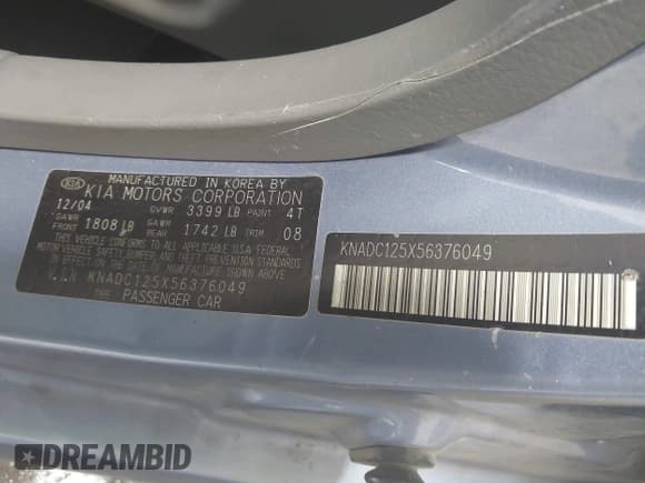 ✅ 2005 Kia Rio • VIN: KNADC125X56376049 • Lot: 43163717. Listed on IAAI with 108,610 mi. Free auction sales archive from the USA and detailed vehicle history report at DreamBid. Image 9.