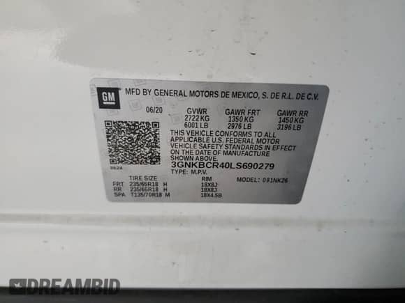 2020 Chevrolet Blazer LT with VIN 3GNKBCR40LS690279, listed as a Copart auction lot 47312404 with 33,981 mi miles and . Bid and sale history available at DreamBid. Image 13.