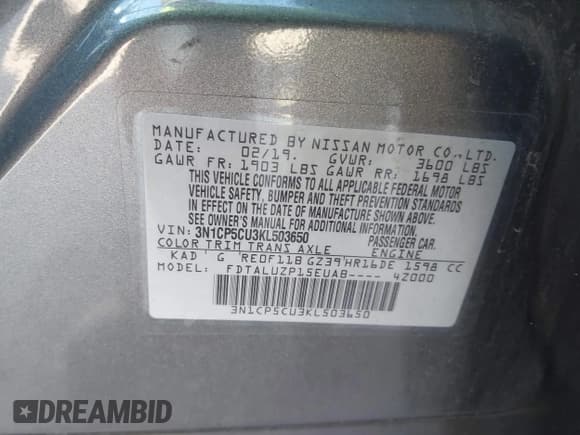 ✅ 2019 Nissan Kicks S • VIN: 3N1CP5CU3KL503650 • Lot: 43570962. Wystawiony na IAAI z przebiegiem 129 498 mil. Bezpłatny archiwum sprzedaży aukcyjnych z USA i szczegółowy raport historii pojazdu na DreamBid. Zdjęcie 9.