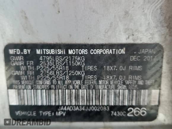 2018 Mitsubishi Outlander SE with VIN JA4AD3A34JJ002083, listed as a Copart auction lot 87060775 with 176,219 mi miles and Clean title. Bid and sale history available at DreamBid. Image 13.