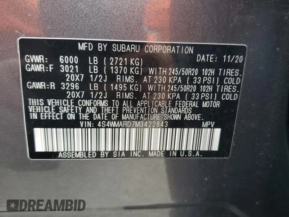 ✅ 2021 Subaru Ascent Touring • VIN: 4S4WMARD7M3422843 • Лот: 84218914. Опубликован ранее на Copart с пробегом 71 763 миль. Бесплатный доступ к архиву аукционных продаж из США и подробный отчёт об истории автомобиля на DreamBid. Изображение 13.