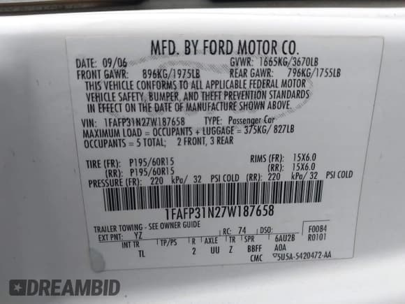 ✅ 2007 Ford Focus S • VIN: 1FAFP31N27W187658 • Лот: 43688932. Опубликован ранее на IAAI с пробегом 140 912 миль. Бесплатный доступ к архиву аукционных продаж из США и подробный отчёт об истории автомобиля на DreamBid. Изображение 9.