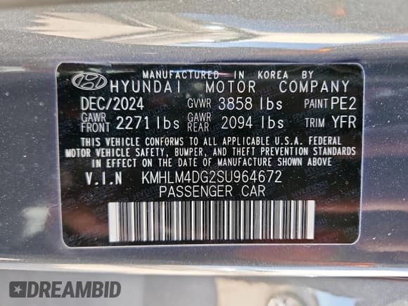 ✅ 2025 Hyundai Elantra SEL Sport • VIN: KMHLM4DG2SU964672 • Lot: 91083315. Listed on Copart with 4,295 mi. Free auction sales archive from the USA and detailed vehicle history report at DreamBid. Image 12.