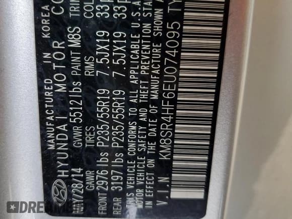 ✅ 2014 Hyundai Santa Fe Limited • VIN: KM8SR4HF6EU074095 • Лот: 57038495. Опубликован ранее на Copart с пробегом 156 894 миль. Бесплатный доступ к архиву аукционных продаж из США и подробный отчёт об истории автомобиля на DreamBid. Изображение 13.