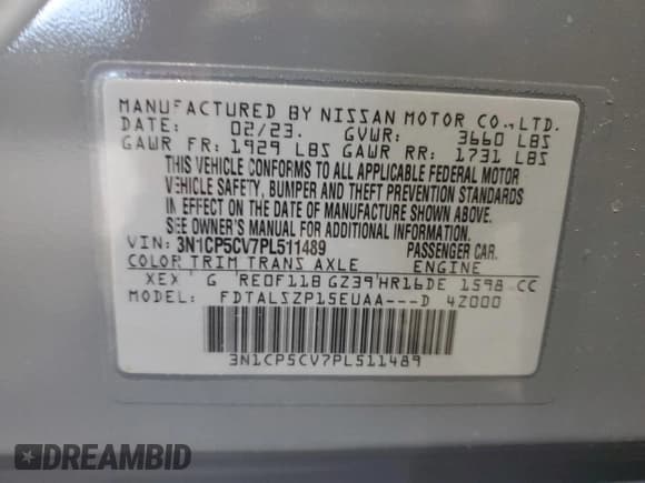 ✅ 2023 Nissan Kicks SV • VIN: 3N1CP5CV7PL511489 • Лот: 90364325. Опубликован ранее на Copart с пробегом 9 443 миль. Бесплатный доступ к архиву аукционных продаж из США и подробный отчёт об истории автомобиля на DreamBid. Изображение 13.