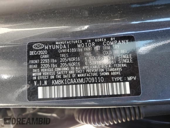 ✅ 2021 Hyundai Kona SE • VIN: KM8K1CAAXMU709110 • Лот: 59760094. Опубликован ранее на Copart с пробегом 12 702 миль. Бесплатный доступ к архиву аукционных продаж из США и подробный отчёт об истории автомобиля на DreamBid. Изображение 14.