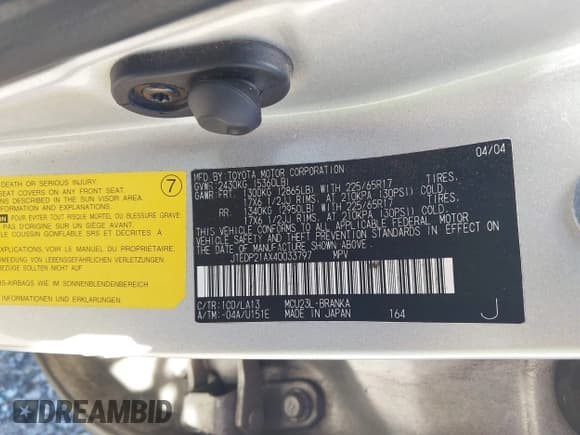 ✅ 2004 Toyota Highlander • VIN: JTEDP21AX40033797 • Lot: 43433833. Wystawiony na IAAI z przebiegiem 211 577 mil. Bezpłatny archiwum sprzedaży aukcyjnych z USA i szczegółowy raport historii pojazdu na DreamBid. Zdjęcie 9.