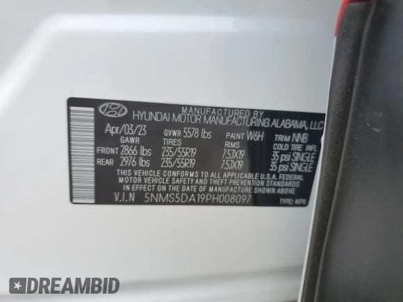 ✅ 2023 Hyundai Santa Fe Limited • VIN: 5NMS5DA19PH008097 • Lot: 58356794. Wystawiony na Copart z przebiegiem 10 590 mil. Bezpłatny archiwum sprzedaży aukcyjnych z USA i szczegółowy raport historii pojazdu na DreamBid. Zdjęcie 13.