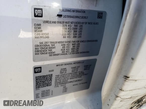 ✅ 2022 GMC Sierra 1500 • VIN: 1GTR9AED9NZ183917 • Lot: 55681144. Wystawiony na Copart z przebiegiem 53 331 mil. Bezpłatny archiwum sprzedaży aukcyjnych z USA i szczegółowy raport historii pojazdu na DreamBid. Zdjęcie 12.