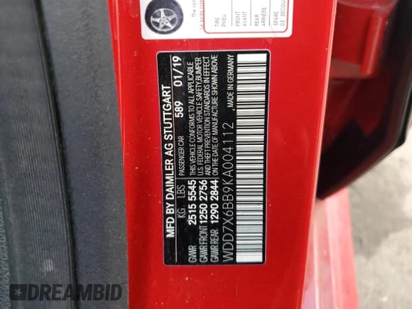 ✅ 2019 Mercedes-Benz AMG GT 53 • VIN: WDD7X6BB9KA004112 • Lot: 86275035. Listed on Copart with Not provided. Free auction sales archive from the USA and detailed vehicle history report at DreamBid. Image 13.