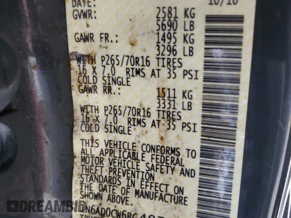 ✅ 2011 Nissan Frontier SV • VIN: 1N6AD0CW6BC407599 • Lot: 66285185. Listed on Copart with 111,271 mi. Free auction sales archive from the USA and detailed vehicle history report at DreamBid. Image 12.