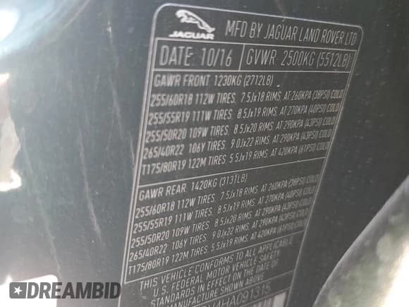 ✅ 2017 Jaguar F-Pace 35t Premium • VIN: SADCJ2BV4HA091315 • Лот: 80411825. Опубликован ранее на Copart с пробегом 106 428 миль. Бесплатный доступ к архиву аукционных продаж из США и подробный отчёт об истории автомобиля на DreamBid. Изображение 13.