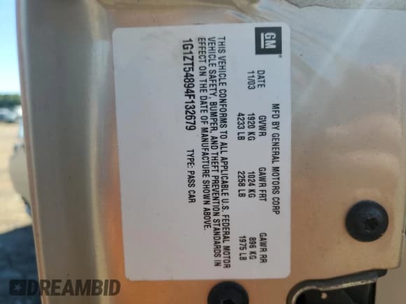 ✅ 2004 Chevrolet Malibu LS • VIN: 1G1ZT54894F132679 • Lot: 82492505. Listed on Copart with Not provided. Free auction sales archive from the USA and detailed vehicle history report at DreamBid. Image 12.