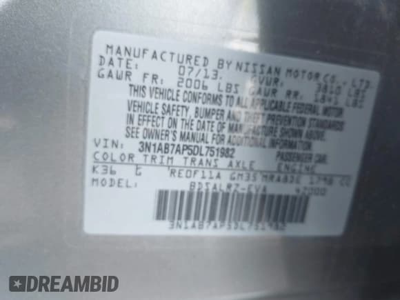 ✅ 2013 Nissan Sentra SV • VIN: 3N1AB7AP5DL751982 • Lot: 43708554. Listed on IAAI with 130,035 mi. Free auction sales archive from the USA and detailed vehicle history report at DreamBid. Image 9.