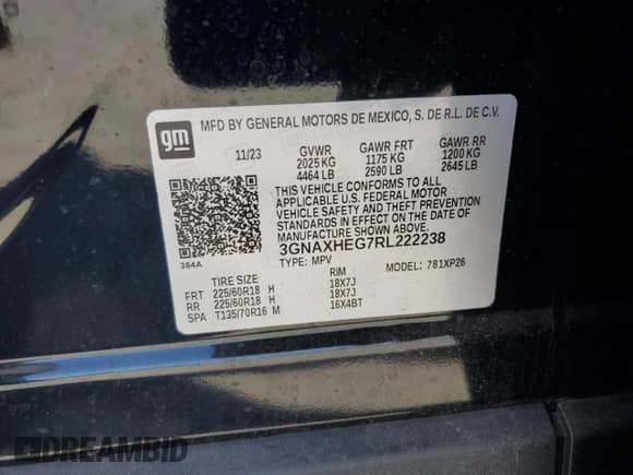 2024 Chevrolet Equinox LS with VIN 3GNAXHEG7RL222238, listed as a Copart auction lot 86803335 with 21,910 mi miles and Salvage title. Bid and sale history available at DreamBid. Image 13.