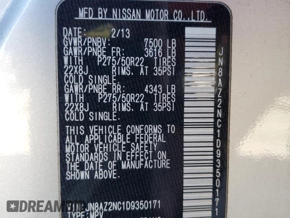 ✅ 2013 Infiniti QX56 • VIN: JN8AZ2NC1D9350171 • Лот: 90356875. Опубликован ранее на Copart с пробегом 197 349 миль. Бесплатный доступ к архиву аукционных продаж из США и подробный отчёт об истории автомобиля на DreamBid. Изображение 13.