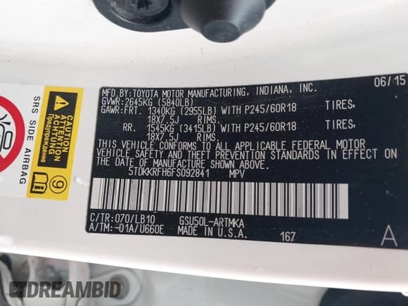 ✅ 2015 Toyota Highlander XLE • VIN: 5TDKKRFH6FS092841 • Lot: 42538576. Wystawiony na IAAI z przebiegiem 180 556 mil. Bezpłatny archiwum sprzedaży aukcyjnych z USA i szczegółowy raport historii pojazdu na DreamBid. Zdjęcie 9.