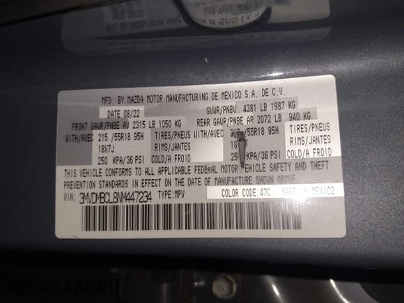 ✅ 2022 Mazda CX-30 S Carbon Edition • VIN: 3MVDMBCL8NM447234 • Lot: 42511600. Listed on IAAI with 51,926 mi. Free auction sales archive from the USA and detailed vehicle history report at DreamBid. Image 9.