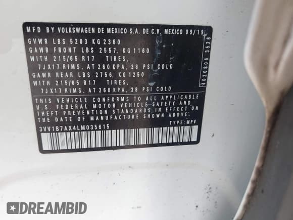 ✅ 2020 Volkswagen Tiguan S • VIN: 3VV1B7AX4LM035615 • Лот: 42671962. Опубликован ранее на IAAI с пробегом 136 890 миль. Бесплатный доступ к архиву аукционных продаж из США и подробный отчёт об истории автомобиля на DreamBid. Изображение 9.