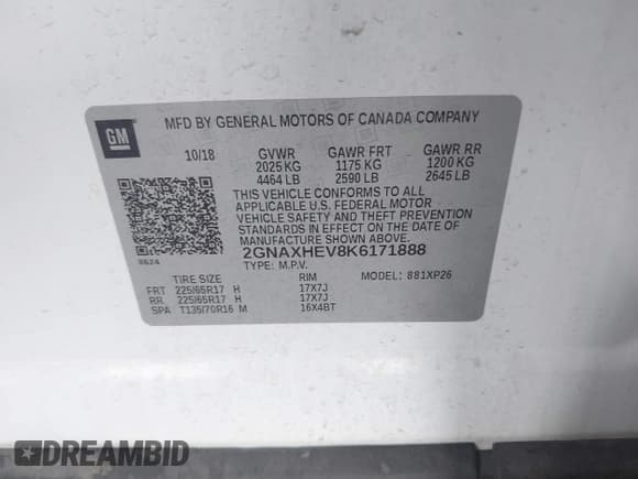 ✅ 2019 Chevrolet Equinox LS • VIN: 2GNAXHEV8K6171888 • Лот: 42032897. Опубликован ранее на IAAI с пробегом 84 139 миль. Бесплатный доступ к архиву аукционных продаж из США и подробный отчёт об истории автомобиля на DreamBid. Изображение 9.