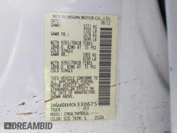 ✅ 2012 Nissan Titan SV • VIN: 1N6AA0EK4CN330675 • Лот: 42386428. Опубликован ранее на IAAI с пробегом 215 048 миль. Бесплатный доступ к архиву аукционных продаж из США и подробный отчёт об истории автомобиля на DreamBid. Изображение 9.