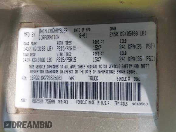 ✅ 2002 Dodge Dakota • VIN: 1B7GG16X72S525603 • Lot: 42417722. Wystawiony na IAAI z przebiegiem 150 867 mil. Bezpłatny archiwum sprzedaży aukcyjnych z USA i szczegółowy raport historii pojazdu na DreamBid. Zdjęcie 9.