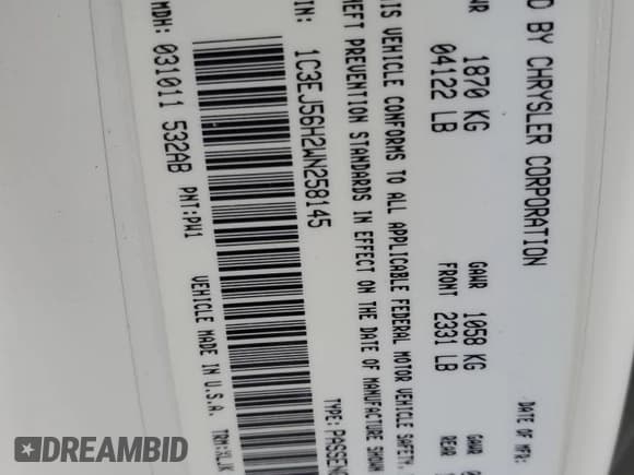 ✅ 1998 Chrysler Cirrus LXi • VIN: 1C3EJ56H2WN258145 • Lot: 88792875. Listed on Copart with 151,747 mi. Free auction sales archive from the USA and detailed vehicle history report at DreamBid. Image 12.