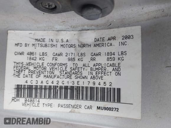 ✅ 2003 Chrysler Sebring • VIN: 4C3AG42G13E179452 • Lot: 42717831. Listed on IAAI with 181,993 mi. Free auction sales archive from the USA and detailed vehicle history report at DreamBid. Image 9.