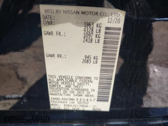 ✅ 2021 Nissan Altima SV • VIN: 1N4BL4DV3MN335457 • Lot: 43780190. Wystawiony na IAAI z przebiegiem 99 302 mil. Bezpłatny archiwum sprzedaży aukcyjnych z USA i szczegółowy raport historii pojazdu na DreamBid. Zdjęcie 9.